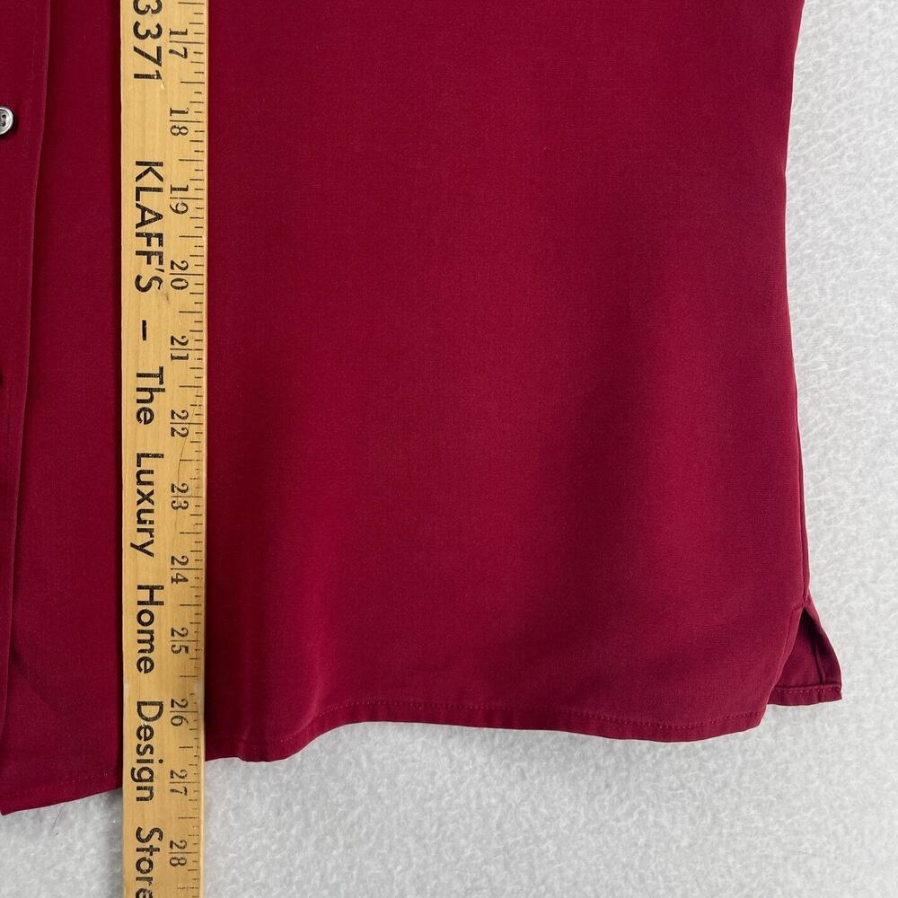 TALBOTS Top 14 Petite Stretch Silk Shirt Blouse Button Up Long Sleeve Red Vtg - Picture 10 of 11